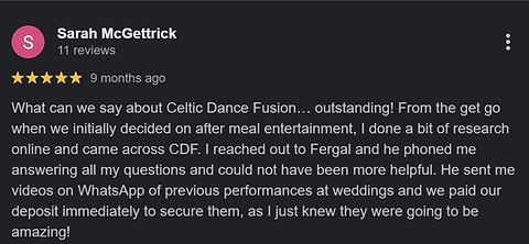 Five-star Google review from a wedding couple