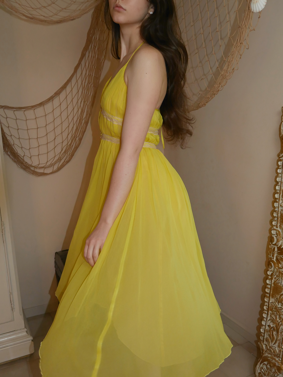 Thumbnail: Sweet Sunshine Vintage Silk Chiffon Halter Midi Dress