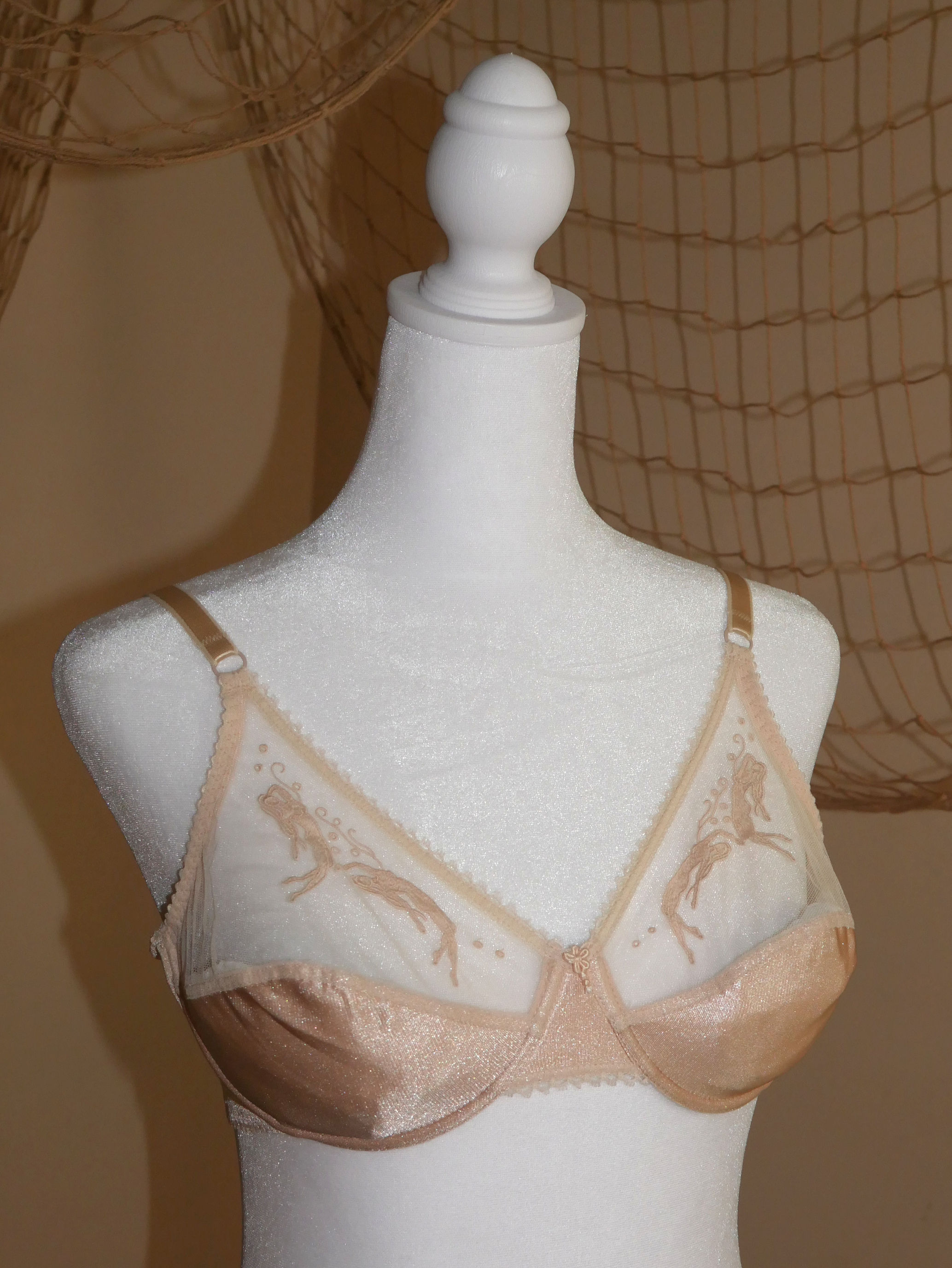Water Nymph Vintage 1970s Peachy Nude Satin Bra (38B)