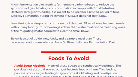 Low Fermentation Diet