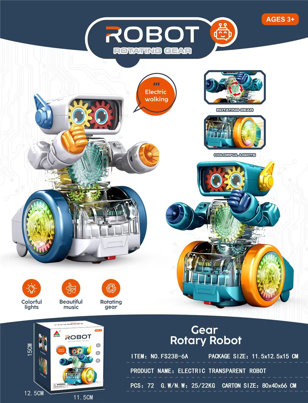 ROBOT FONCTION ENGRANAGES TRANSPARENTS 11X12X14CM GB