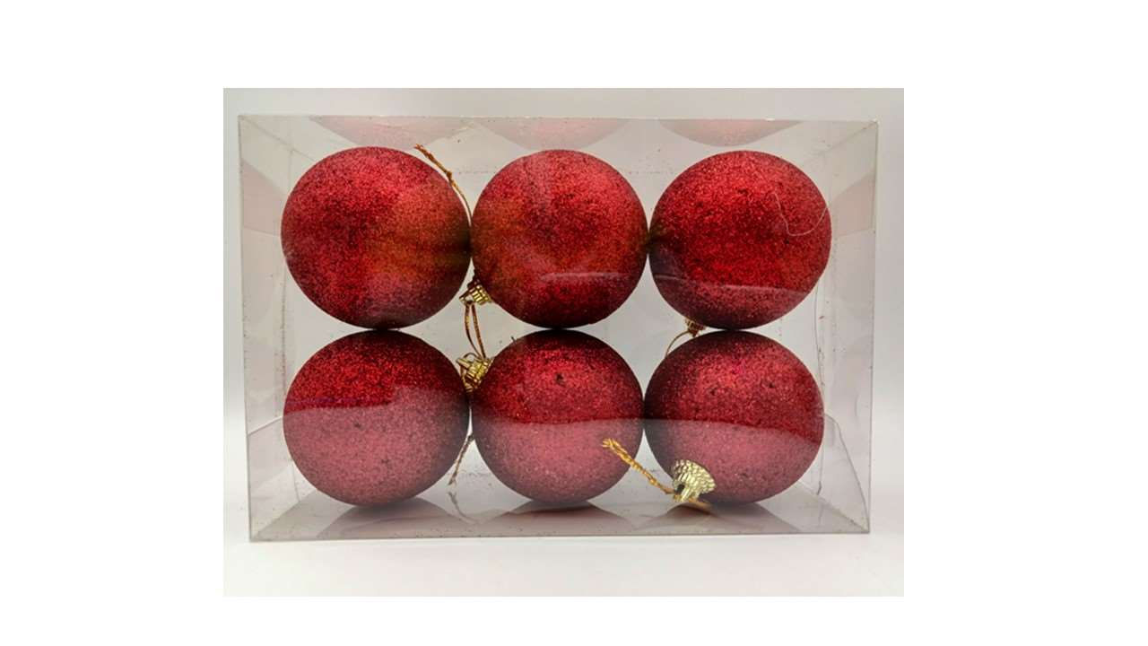 DN BOULE 6CM X6 PAILLETTES ROUGES BTE RODO