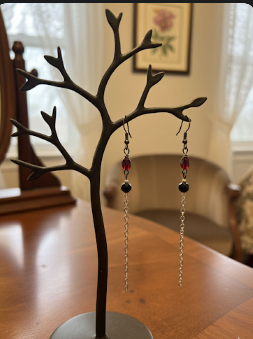 Garnet and black crystal earrings.