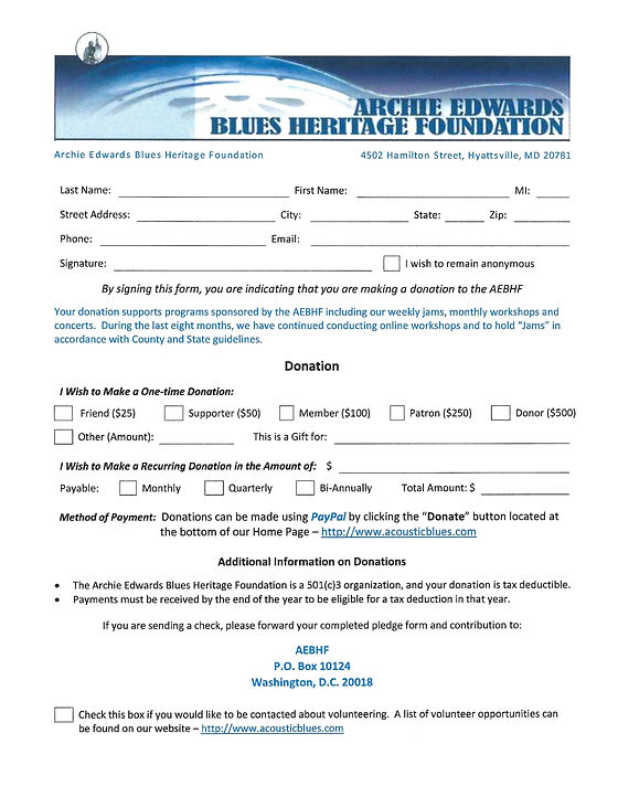 DONATIONS | Archie Edwards Blues Heritage Foundation | Riverdale Park