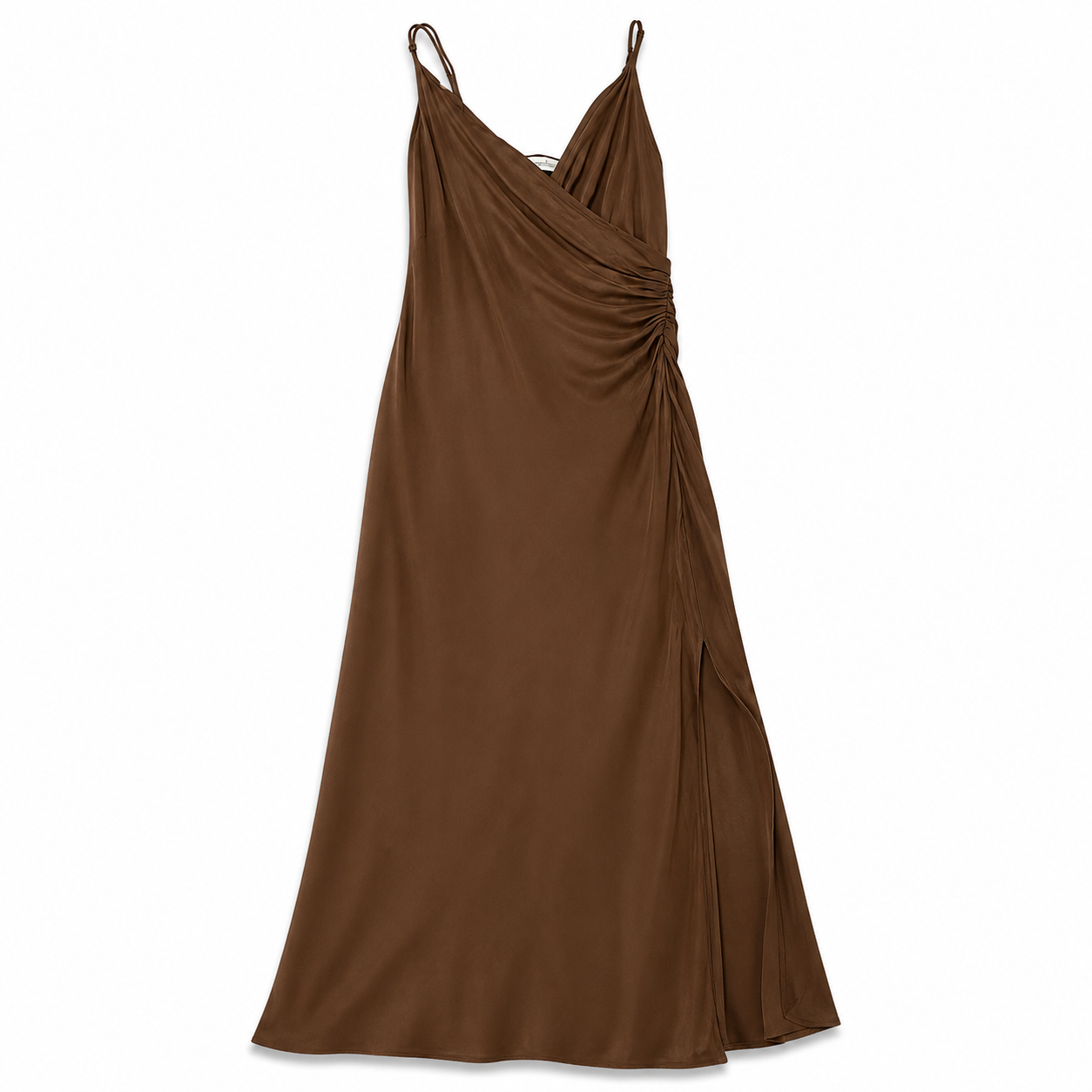 Vestido Satín Café Talla S Zara