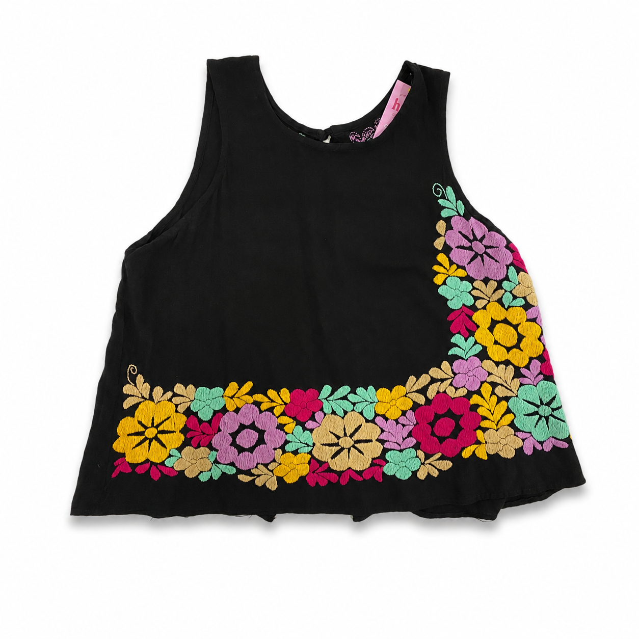Croptop Negro Bordado A Mano Talla S