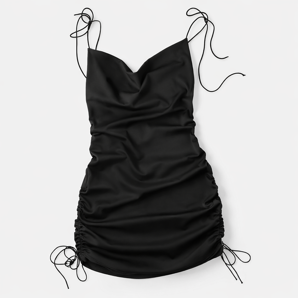 Miniatura: Vestido Corto Tirantes Drapeado Negro Shein S