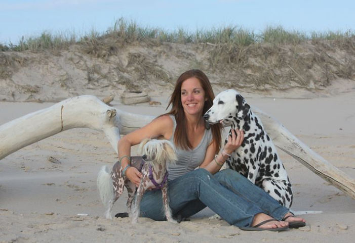 Lisa Hartman with her Dalmatian Jay-J and Crested Saffy in East Hampton
