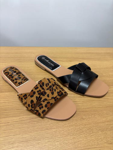 Slip on suede leopard print sandals Willow Lane Fashion