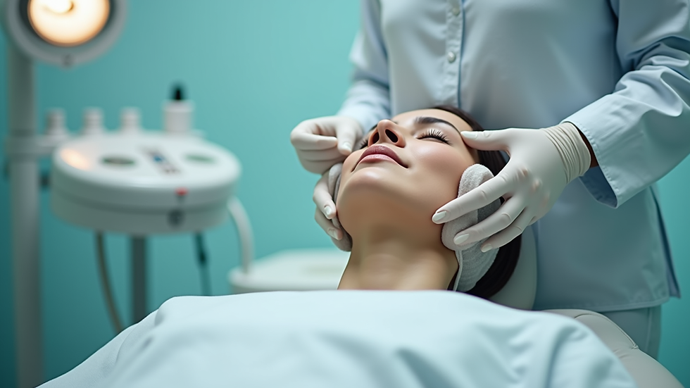 Close-up view of a clinic treatment room with skin booster equipment
