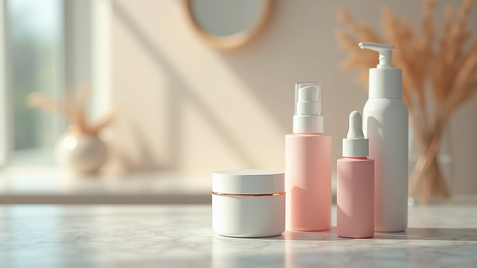 High angle view of skincare products arranged for neck and hand care