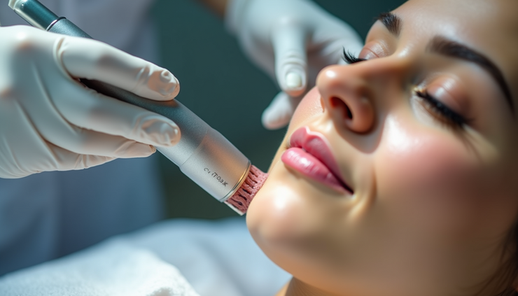 Close-up view of a micro-needling device on a clean skin surface