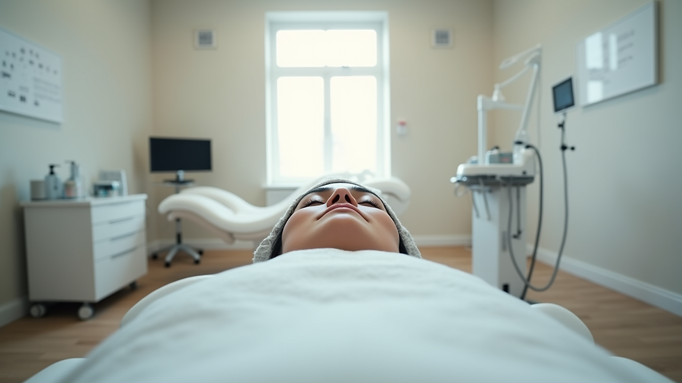 Eye-level view of a calm clinic room with aesthetic treatment equipment