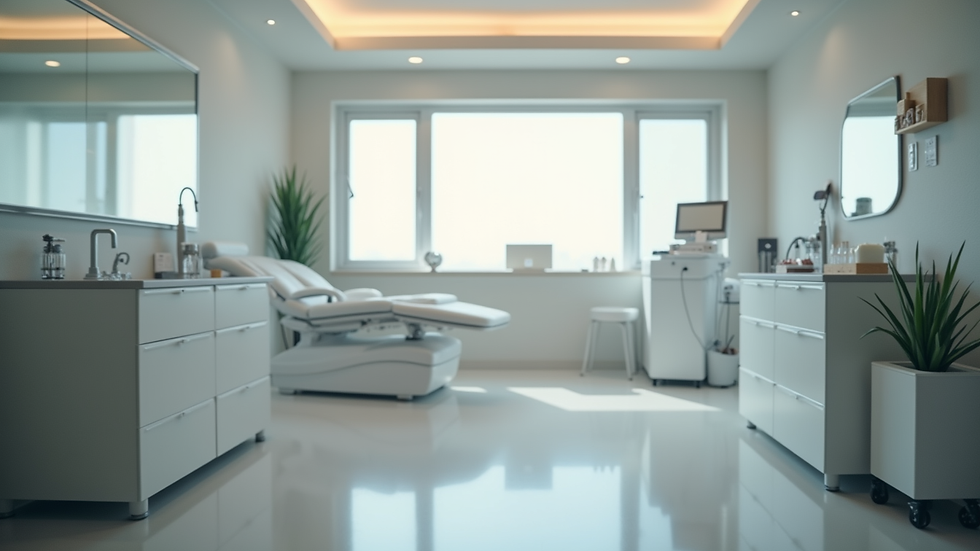 Eye-level view of a clinic treatment room with aesthetic equipment