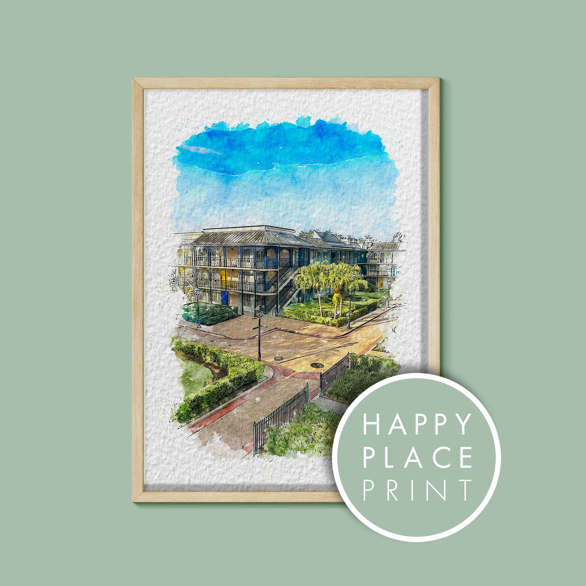 Disney's Port Orleans French Quarter Watercolour Print, Disney World Print
