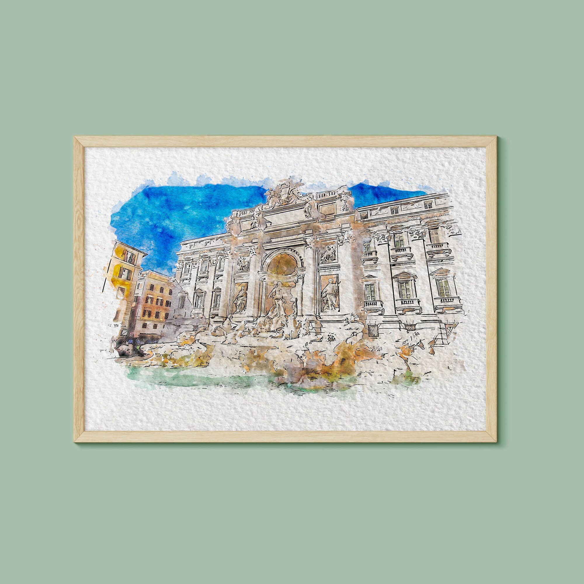 The Trevi Fountain, Rome, Watercolour Print, Rome Print, Trevi Fountain Painting