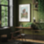 Thumbnail: Hollywood Tower Hotel art print in a dark green home office