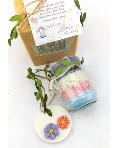 Iconic Jar soycandle with baby feet and layers & Scented Soywax Sachet