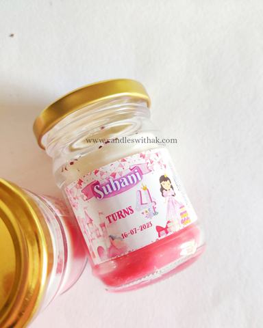Personalized Princess Theme Birthday Return Gift Boxes - Standard 100ml Layered Candles - Candles with a K