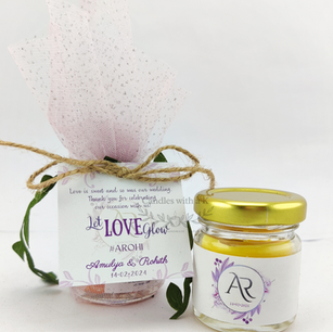 Floral Initials Theme Wedding Return Gifts - Scented mini jar candles - Candles With a K