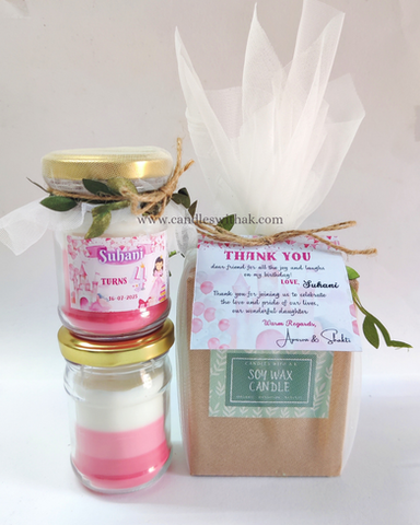 Personalized Princess Theme Birthday Return Gift Boxes - Standard 100ml Layered Candles - Candles with a K