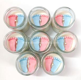 Personalized Baby Shower Return Gift Boxes - Standard 100ml Layered Candles with Baby Feet - Candles with a K