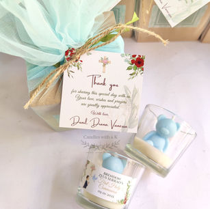 Teddy bear votive jar candles - holy communion return gifts - candles with a k - scented c
