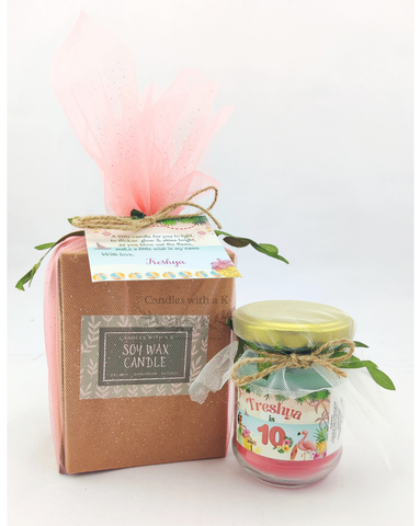 Personalized Flamingo - Hawaii Theme Birthday Return Gift Boxes - Standard 100ml Layered Candles - Candles with a K