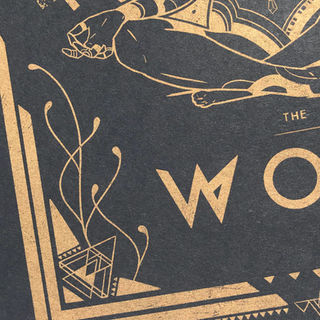 Gold ink wall art spirit of the wolf risograph