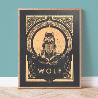 Spiritual risograph print with gold in on black