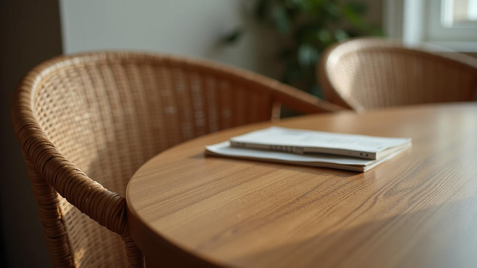 Close-up view of wicker weave on a dining chair