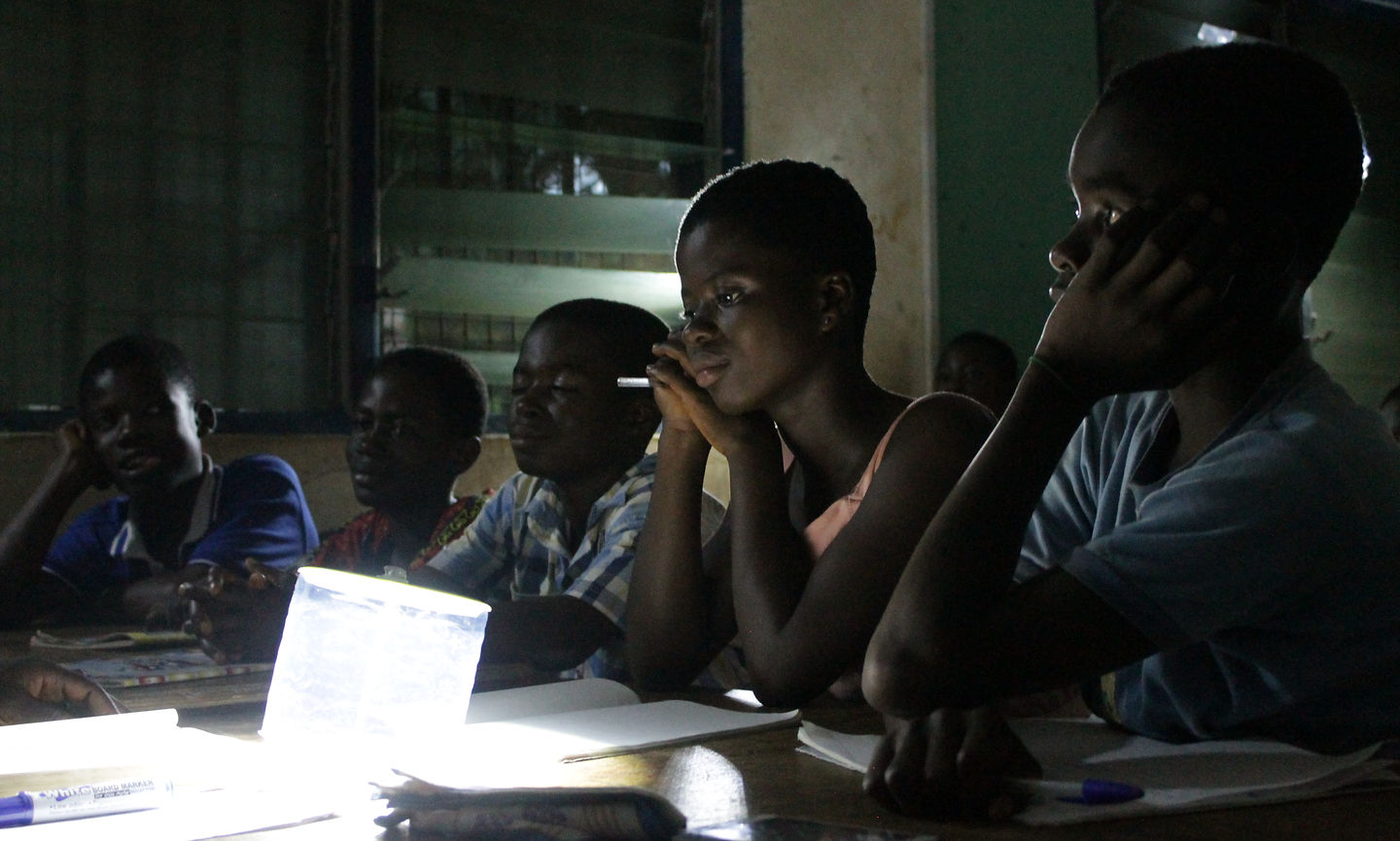 Students studying with the aid of Solar lamp