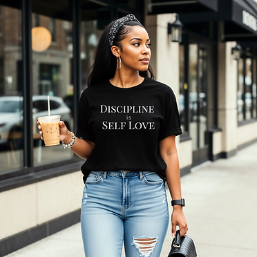 Discipline Is Self Love Gildan 6400 Black Model Mockup - 1.png