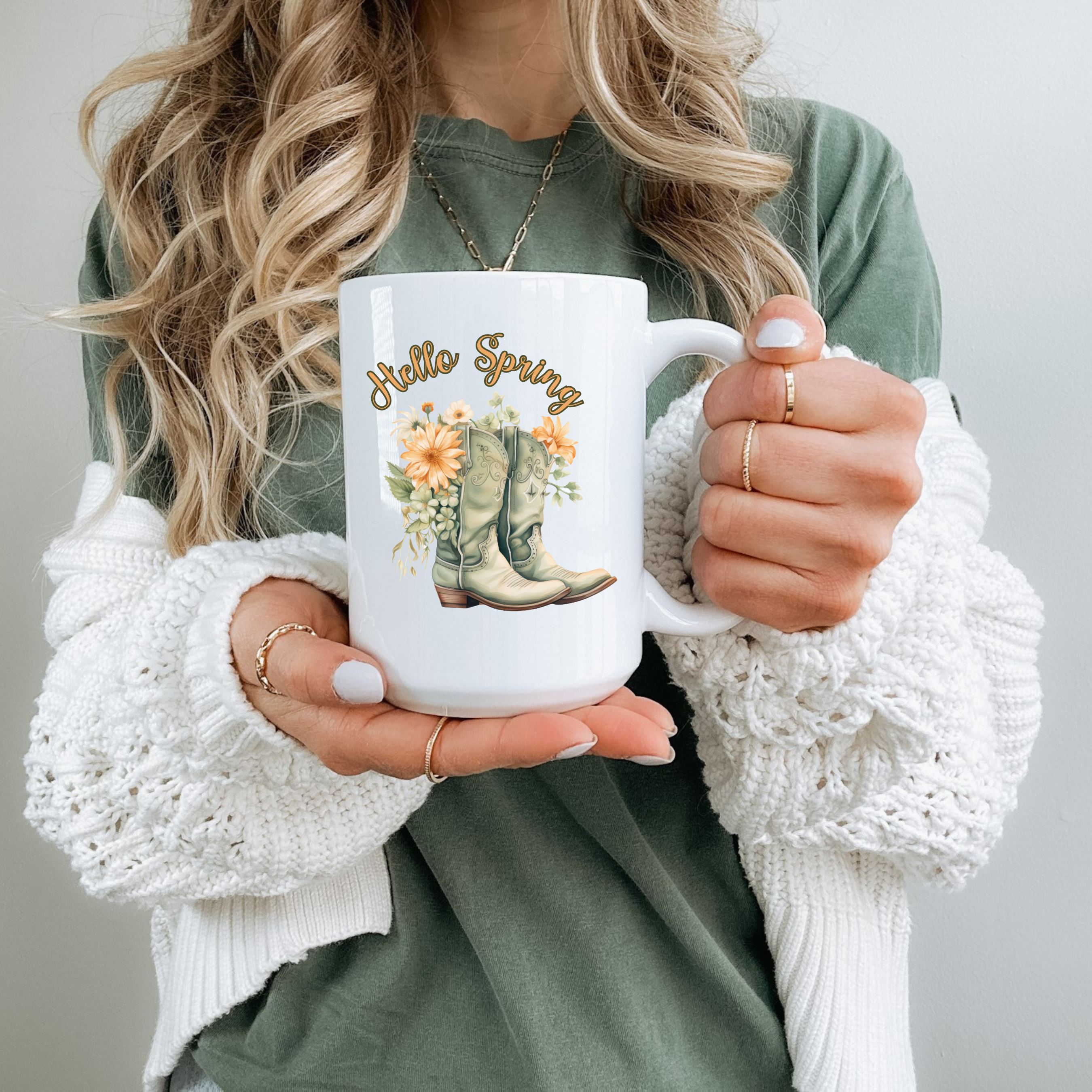 Hello Spring Floral Boots 15 Oz. Mug