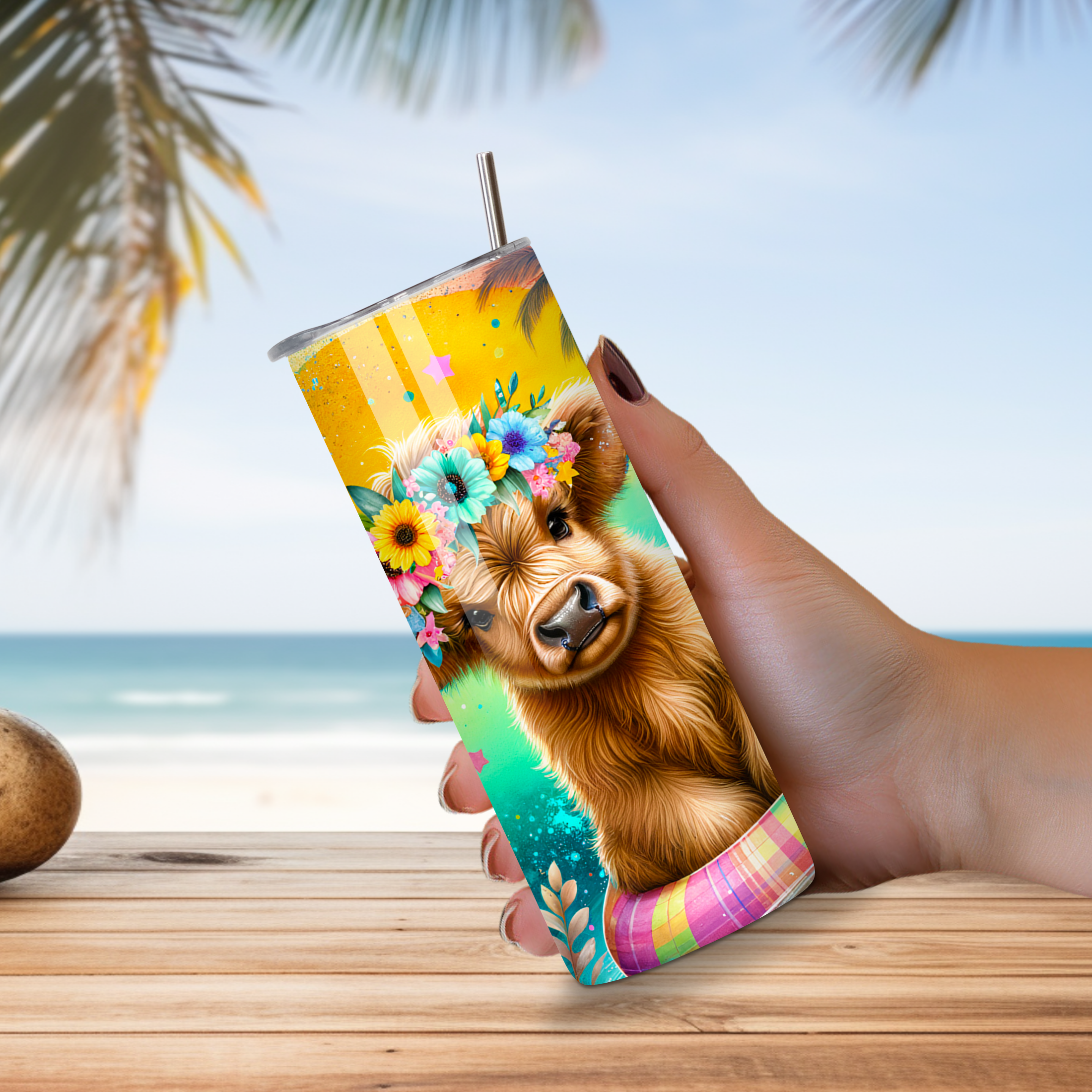 Colorful Floral Cow 20 Oz. Skinny Tumbler