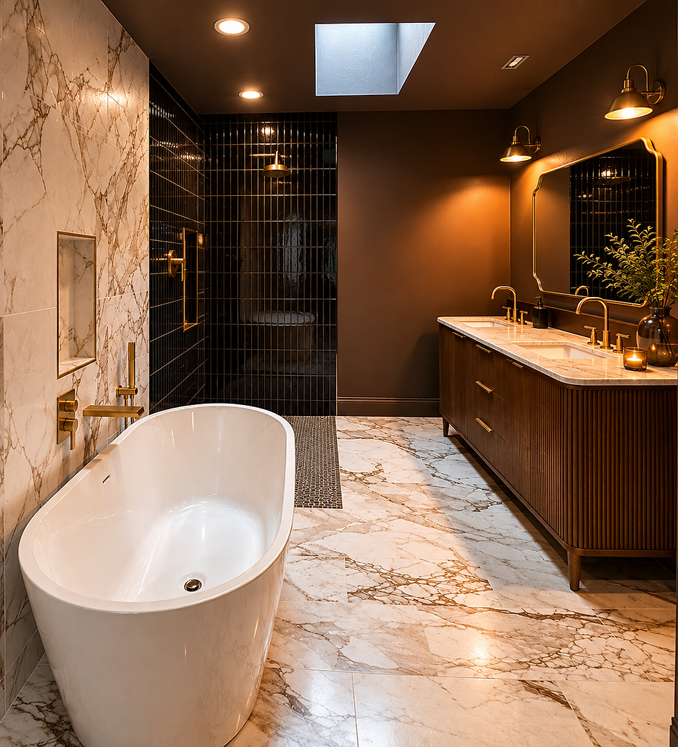 Color Drenched Timeless Dramatic Bathroom Remodel