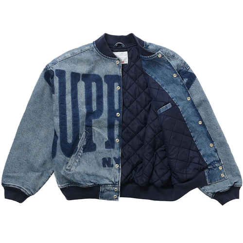 Supreme Washed Denim Varsity Jacket Supreme Washed Knockout Denim