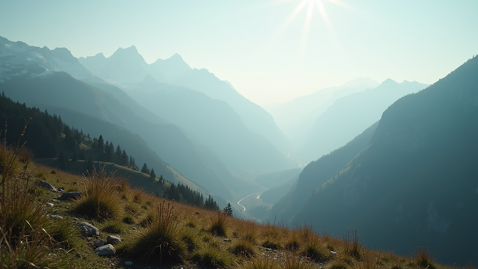 Eye-level view of a serene mountain landscape