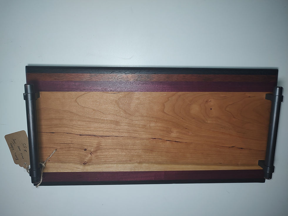 Top view of mixed exotic wood charcuterie board # 3.