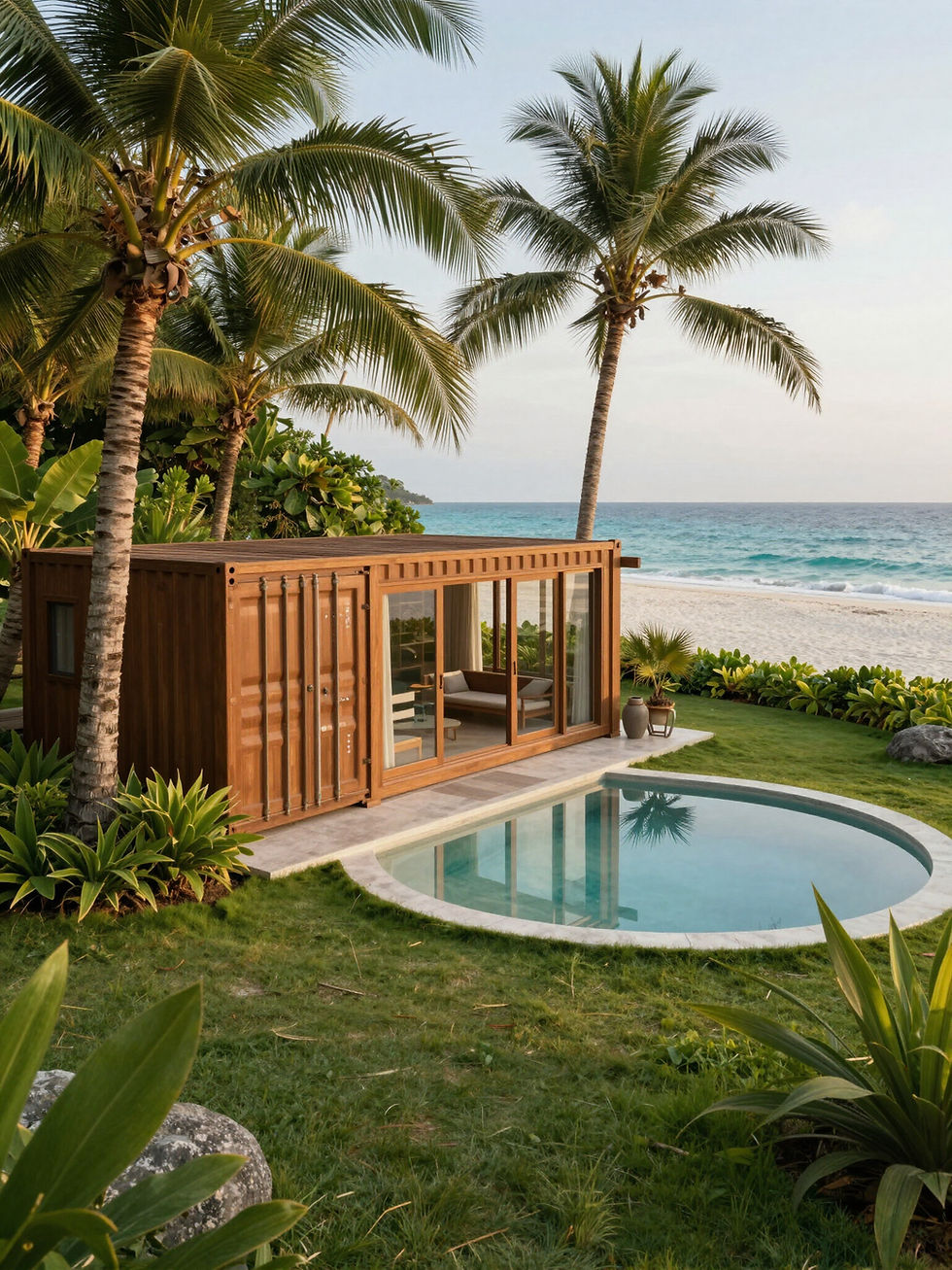 Coastal container villa interior at Telchac Villas
