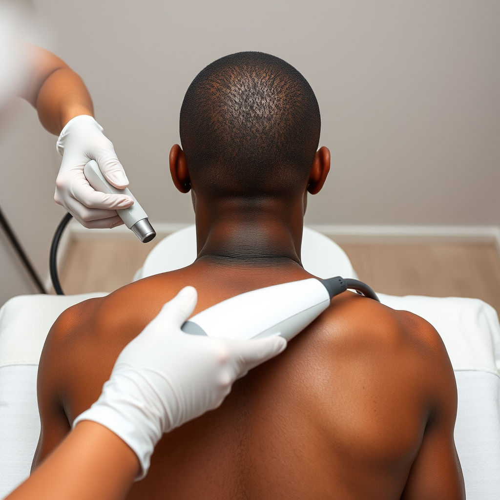 Man receiving back hair removal laser treatment