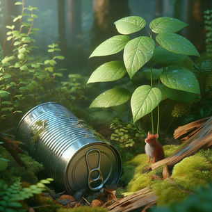 An aluminum can in the forest left behind by campers