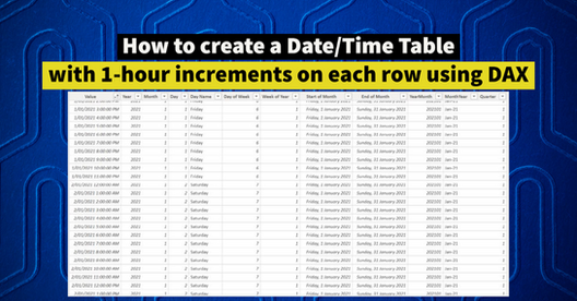 How to create a Date/Time Table with 1-hour increments on each row using DAX