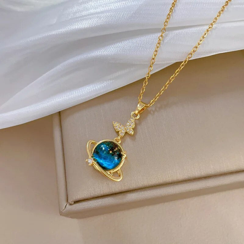 Thumbnail: Light Luxury Titanium Steel Star Series Necklace for Women Gold Color Planet Moo