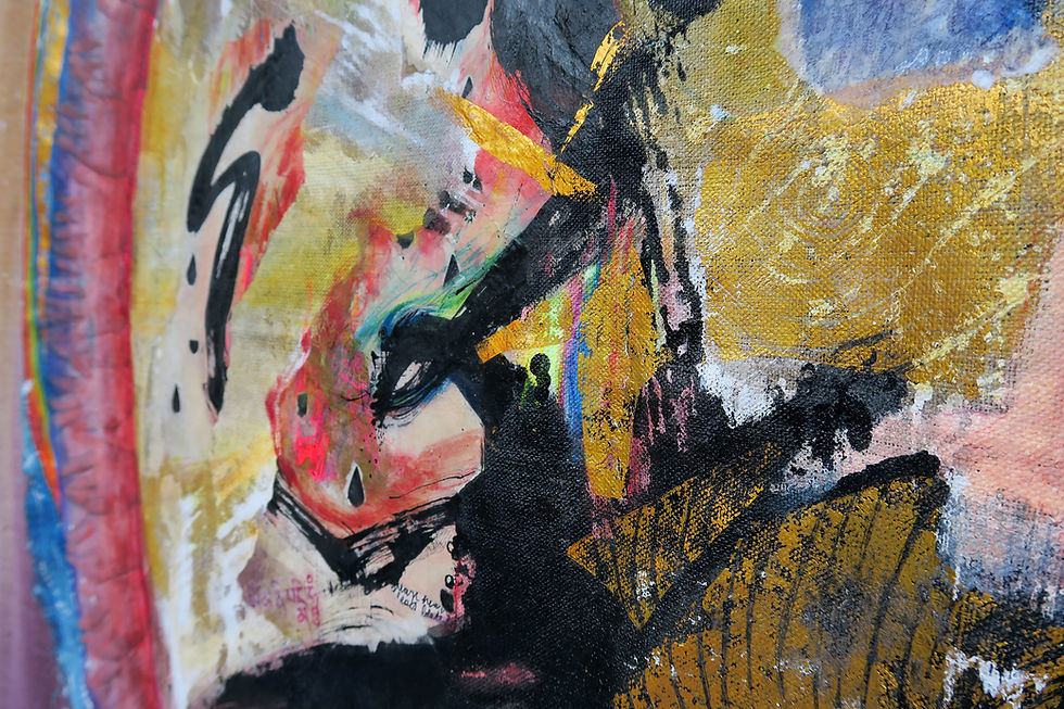 Thumbnail: ARTIST AS ECOSATTVA
Original artwork on linen canvas, signed and realized with mixed media techniques : acrylics, vinylic, collage, digital prints, inks and pigments. Format : 55" x 61" in.
© Caroline Maby