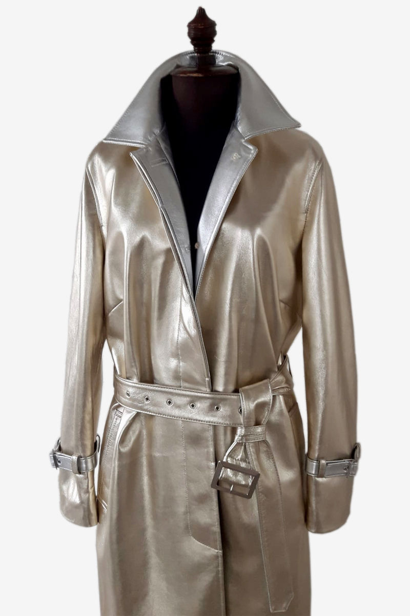 Bespoke Gold Lambskin Leather Trench Coat
