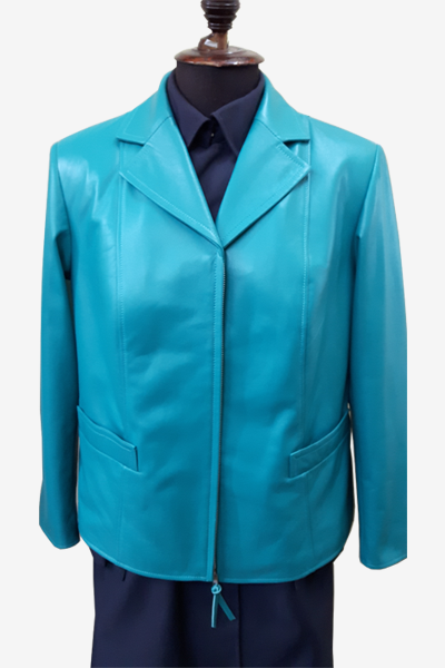 Blue Zipped Leather Blazer