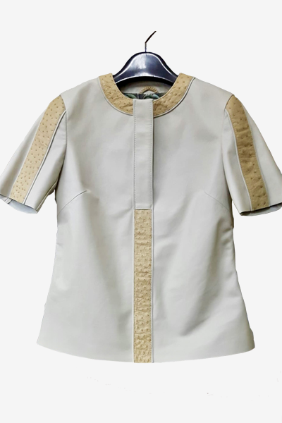 Beige Ostrich and White Lambskin Shirt