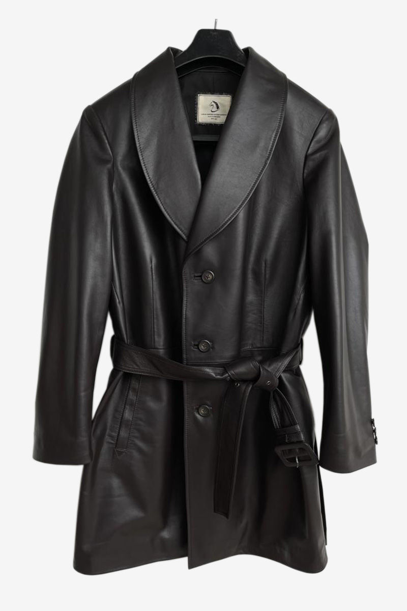 Bespoke Black Lambskin Leather Half Coat