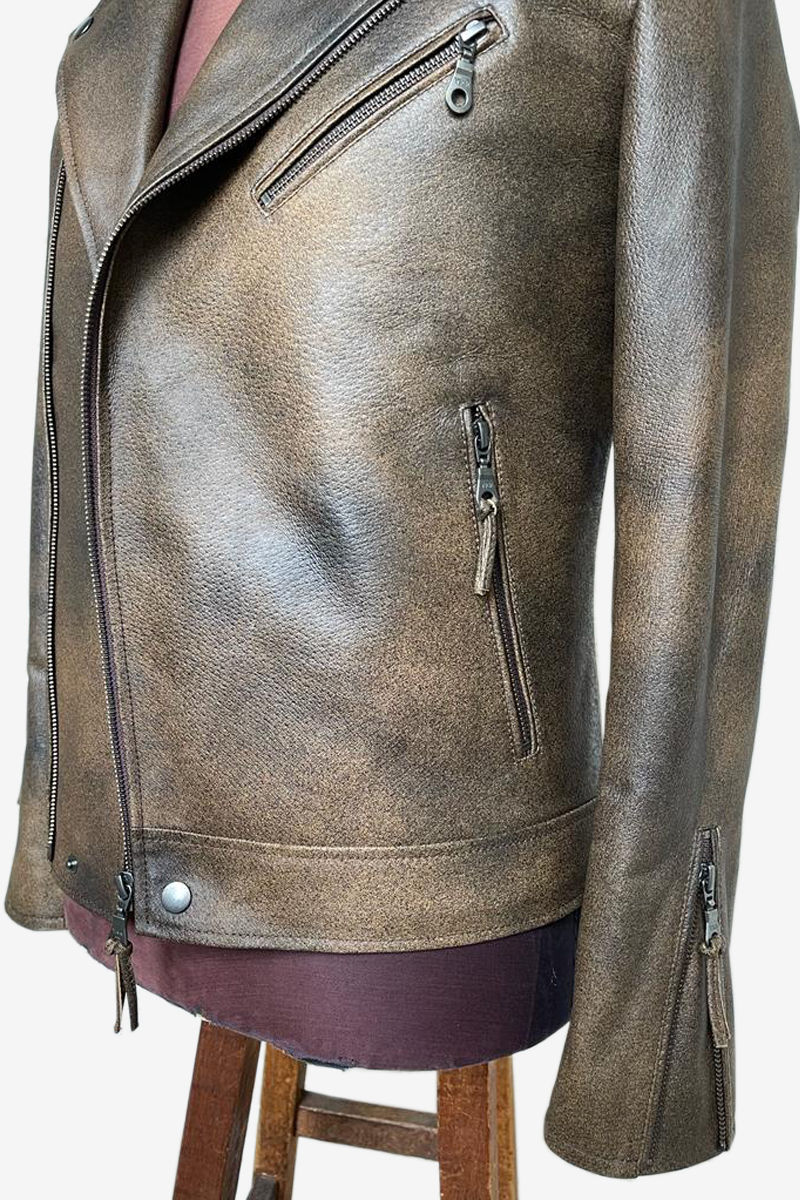 Thumbnail: Bespoke Brown Stone-Washed Leather Biker Jacket